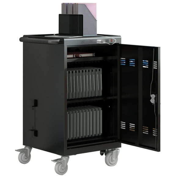 Aukfa 35-Unit Mobile Charging Cart, Classroom Locking Charging Station up to 16-inch Chromebooks and Laptop, Black