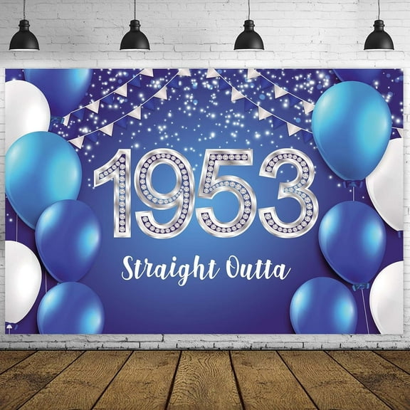 Straight Outta 1953 Happy 70th Birthday Banner Backdrop Blue Confetti Balloons Cheers to 70 Years Old Theme Decor Decorations for Men Women 70th Birthday Party