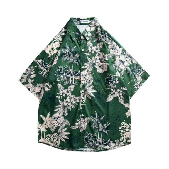 Frwgonr T-Shirts for Boys Girls Green Hawaii Shirt Cool Summer Casual Blouse Short Sleeve Button Down Tops 5T-14