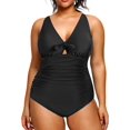 thumbnail image 1 of GHSDFBB Women Plus Size One Piece Swimsuits V Neck Tummy Control Bathing Suits Retro Ruched Swimwear, 1 of 5