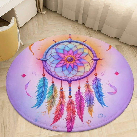 Colorful Dreamcatcher Feathers Round Area Rugs for Bedroom Living Room, 3FT Soft Indoor Circle Carpets, Carpet Home Decor Floor Mat
