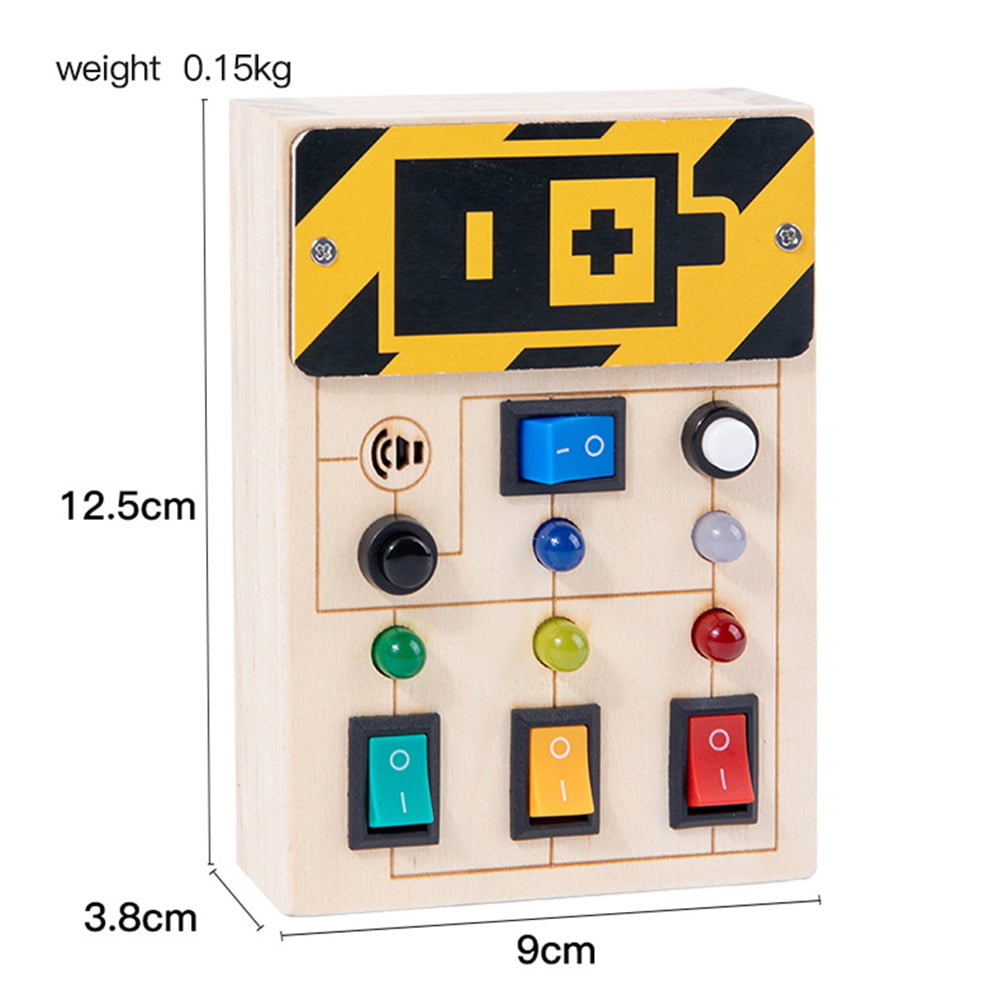 Disrerk LED Light Switch Busy Board Montessori Toy Button Busy Board Kids Wooden Control Panel Kids Toy Activity Sensory Board Fidget Toy for Toddlers