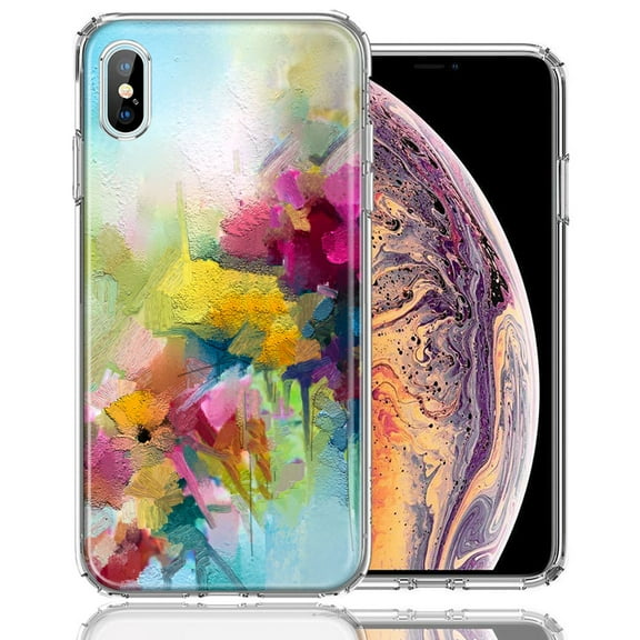 MUNDAZE Case For Apple iPhone Xs/X Watercolor Flowers Abstract Spring Colorful Floral Painting Phone Cover