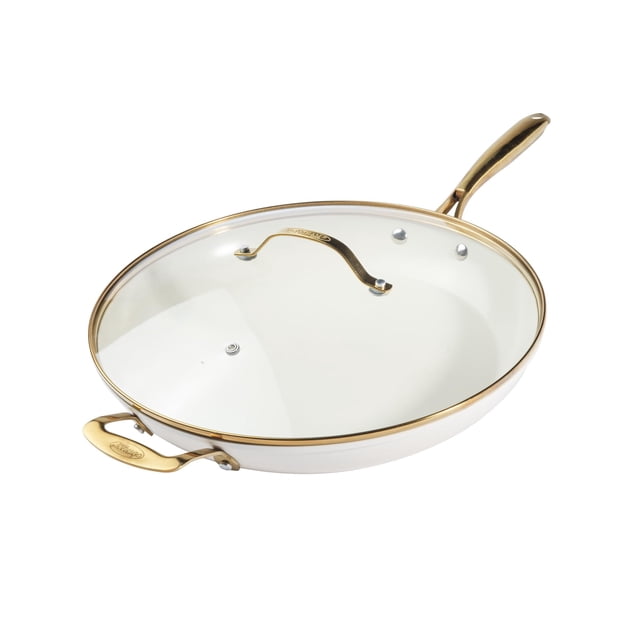 Gotham Steel 14 Inch Non Stick Frying Pan, Nonstick Skillet with Lid, PFOA Free Ceramic Cooking Pan, Dishwasher Safe, Cream White
