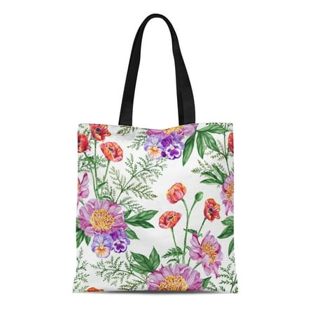 JSDART Canvas Tote Bag Bouquet of Purple Peonies Red Poppies and ...
