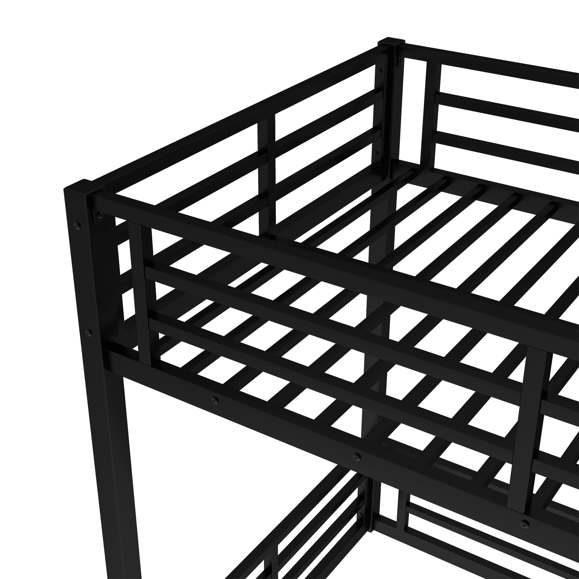 Leumius Metal Bunk Bed,Twin XL over Twin XL Floor Bunk Bed with with Ladder & Guardrails,Heavy-Duty Bunk Bed Frame for Kids,Teens,Adults,Noise-reduced Design, Black