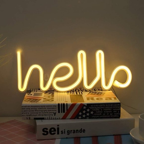 Neon Night Light, LED Neon Signs Night Light Hello Neon Lights Neon Lights for Kids Bedroom Battery USB Operated