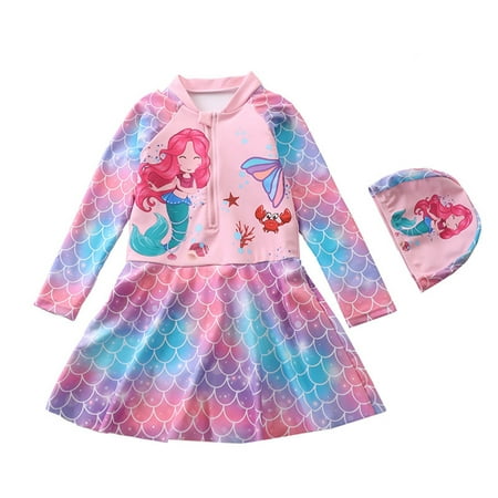 

SILVERCELL Toddler Girls Swimsuit One Piece Mermaid UPF 50+ Dress Swimwear with Hat 3-10 Years