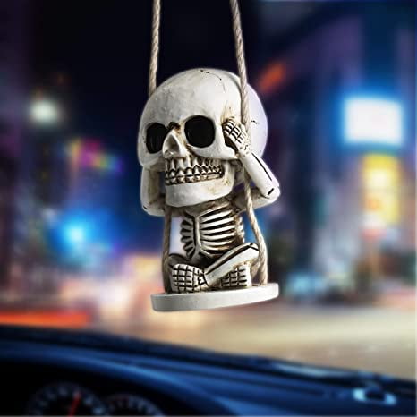 Car Mirror Hanging Accessories Cute Sugar Skull Decor Rear View Mirror Charms Funny Swinging Skeleton Rearview Mirror Decoration Interior Car Truck