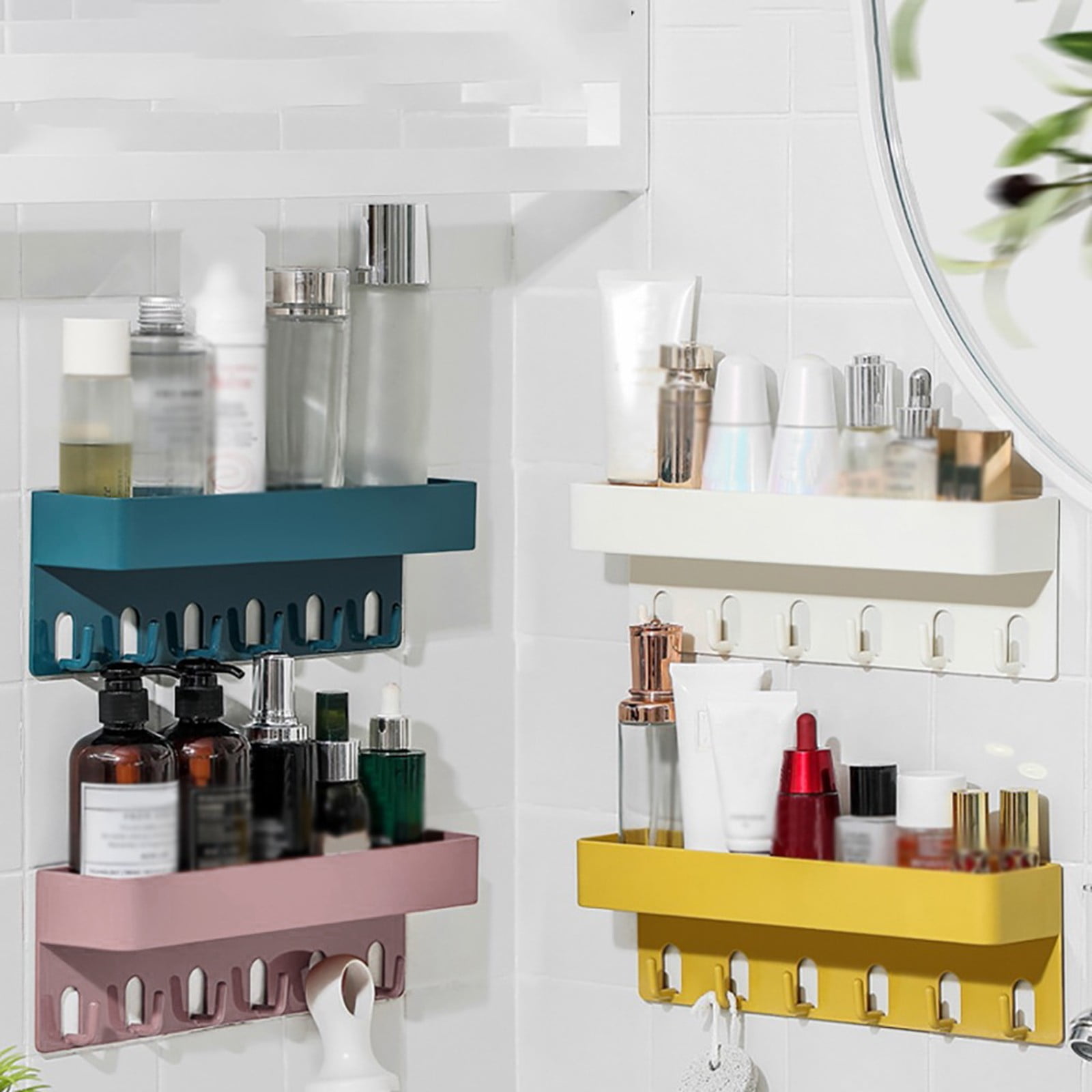 ONHUON Punch Seamless Rack With Hooks Bathroom Storage Rack On