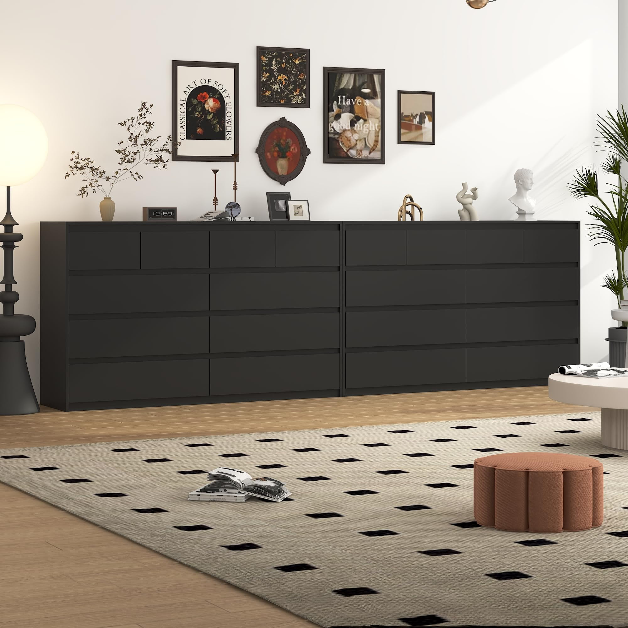 ChVans Black Malm 10 Drawers Dresser for Bedroom, 55" Wide 37" Tall Dresser with 10 Drawers, Modern Large Wood Chest of Drawer Handle Free, Living Room, Entryway, Hallway, Black