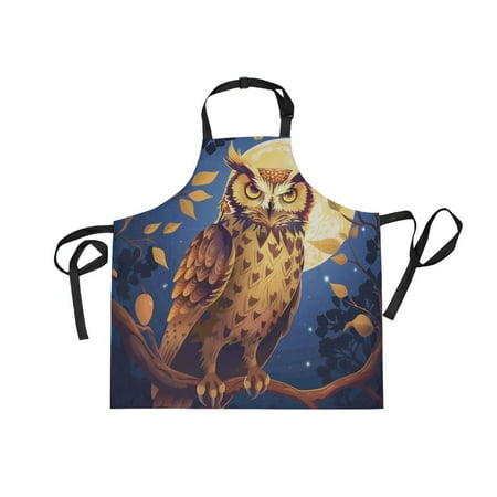 

JSTEL Owl Starry Sky Moon Apron with 2 Pockets for Women Men Adjustable Garden Bib