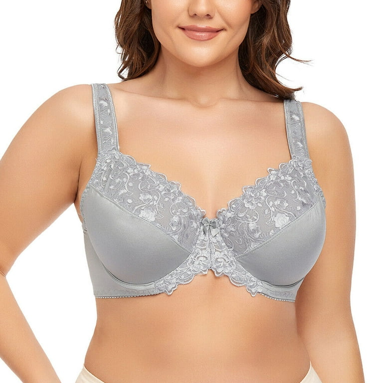 Women's Underwire Unlined Bra Minimizers Non-Padded Full Coverage Lace Plus  Size 46DD