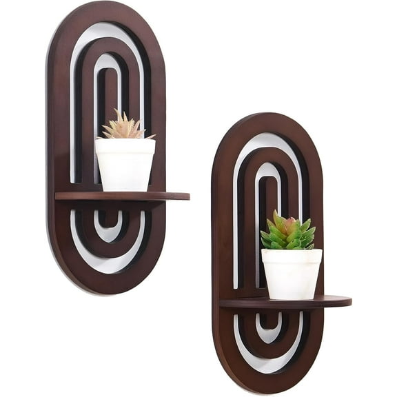 Boho Decor Wall Floating Shelves with Arched Wood Design, Decorative Wall Mounted Display Shelf Set of 2 for Bedroom Living Room, Dark Brown