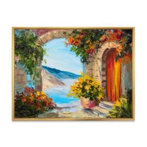 Designart 'House With Colorful Flowers Near The Sea Summer Season' Nautical & Coastal Framed Canvas Wall Art Print
