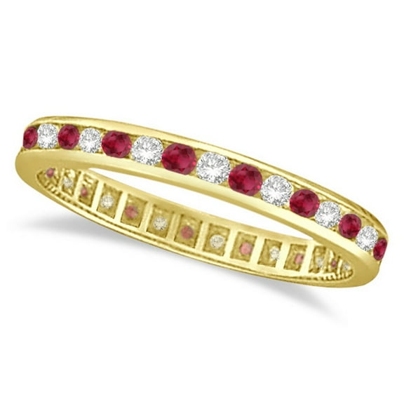 Ruby and Diamond Channel Set Ring Eternity Band 14k Yellow Gold (1.04ct)