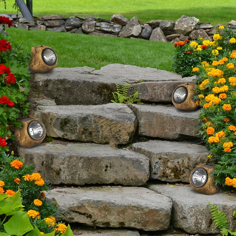 LED Solar Rock Landscaping Lights - Set of 4 by Pure Garden LED Solar Rock Landscaping Lights - Set of 4 by Pure Garden