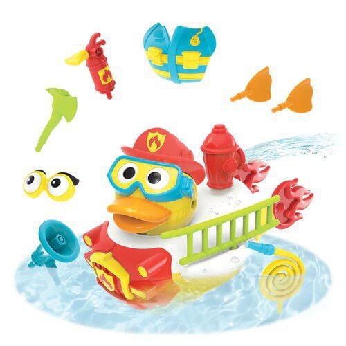 Jet Duck Create a Firefighter – Battery-Operated Bath Toy with Water-Squirting Action, 15 Accessories for Customization, Fun Bath Time Adventure for Kids