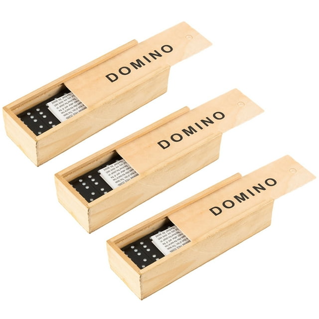 EeaseMX Juego de 3 bloques de dominó de madera negros, juego de bloques apilables, juegos de mesa de dominó