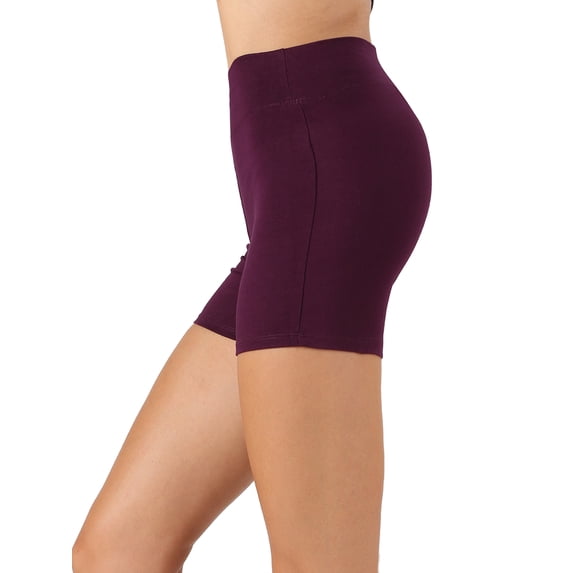 Womens & Plus Soft Cotton Stretch High Waist Sports Short Pants with Wide Waist Band (DK PLUM, 2X)
