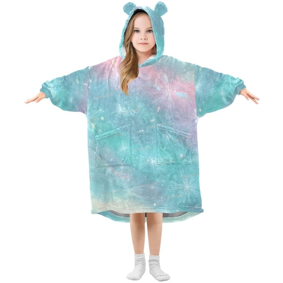 Glowing Crystals Candy Colored Aurora Flannel Wearable Blankets Hooded Design Long Sleeves Wrap Unisex for 3T-14Y S