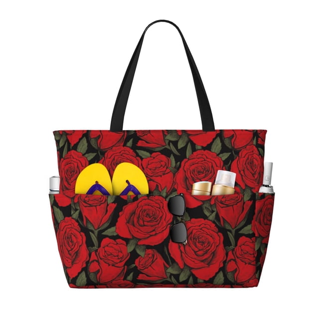 Disketp Rose Flowers Bolsa de Playa de Gran Capacidad, Bolso Impermeable y a Prueba de Arena para Mujer, Ideal para Playa, Piscina y Natación