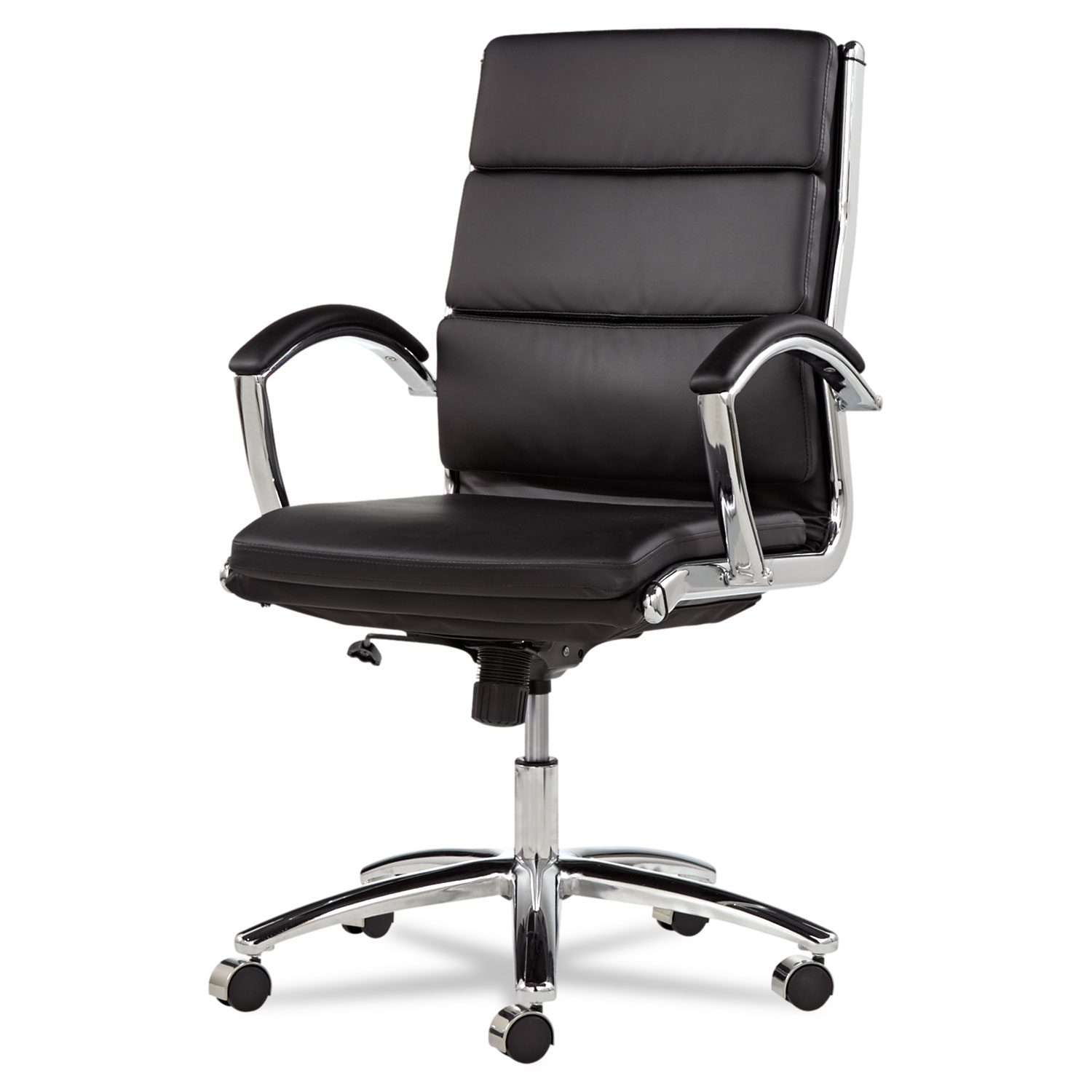 Alera Neratoli Mid-Back Slim Profile Chair, Faux Leather, Supports Up to 275 lb, Black Seat/Back, Chrome Base - image 3 of 8