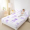 thumbnail image 3 of Manfei Princess Bowknot Full Size Sheets 4-Piece for Girls,Purple Geometric Stripes Bed Sheets for Teens Kids,Microfiber Bedroom Decor, 3 of 5