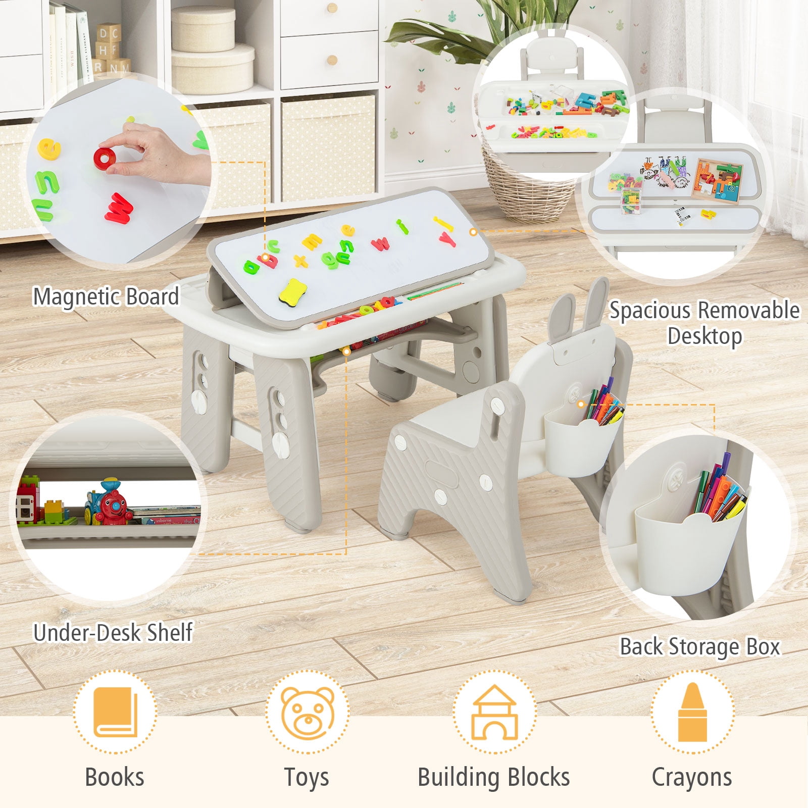Costway Kids Drawing Table & Chair Set Graffiti Toddlers Art Activity Table & Chair