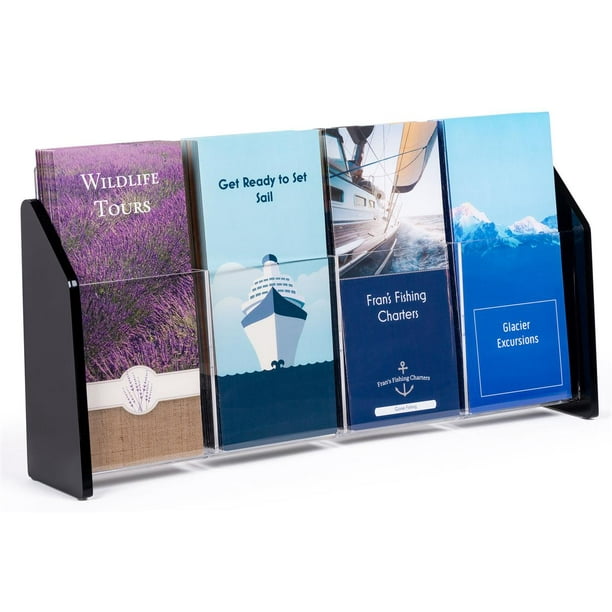 4Pocket Brochure Holder for Tabletop Use, Fits 4x9 Pamphlets, Black
