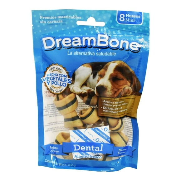 Premios para Perro DreamBone con Pollo y Vegetales Huesos Mini Limpieza Dental 8 pzas