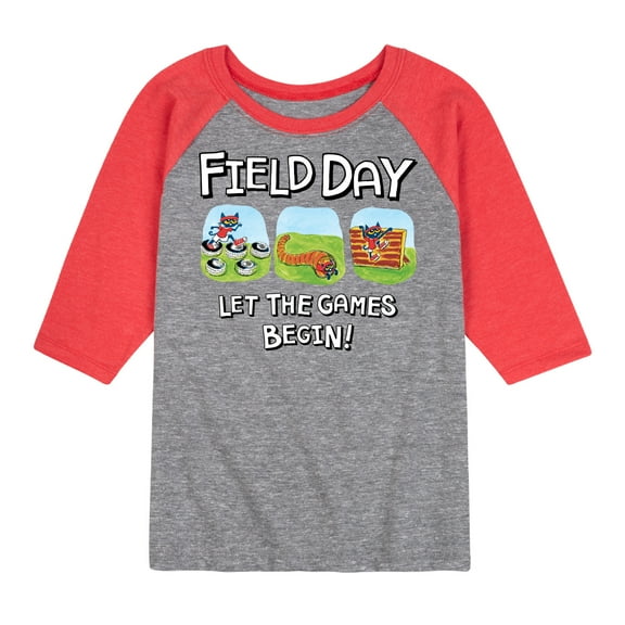 Pete the Cat - Field Day - Let the Games Begin - Participating in Challenges - Toddler And Youth Raglan Graphic T-Shirt