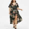 thumbnail image 3 of Patlollav Plus Size Fashion Womens Floral Print V-Neck Short Sleeve Split Casual Dress, 3 of 5