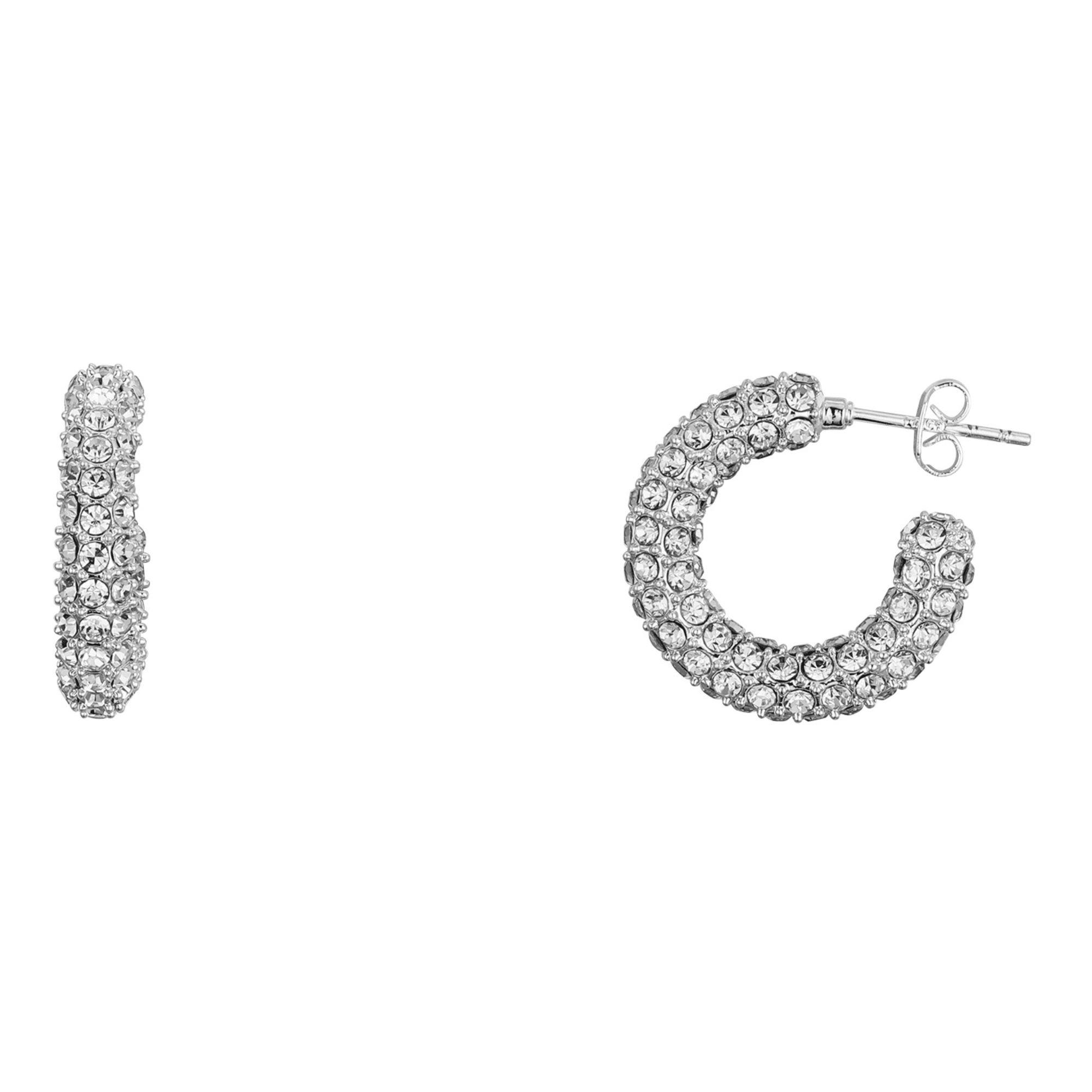 Believe by Brilliance Women's Fine Silver Plated Crystal and Plain Chunky Post Hoop Earring Set