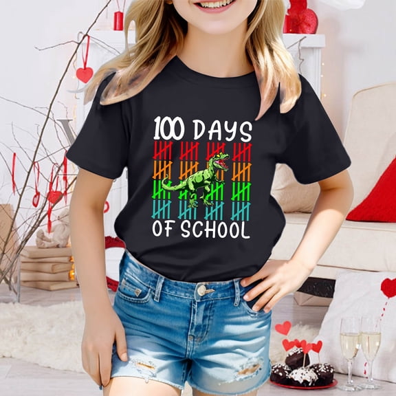 Gzbliryd Girls Graphic T Shirts Relaxed Fit Back To School Clothes Cute Summer Tops for Teens Cute Summer Tops (Black,3-4 Years)