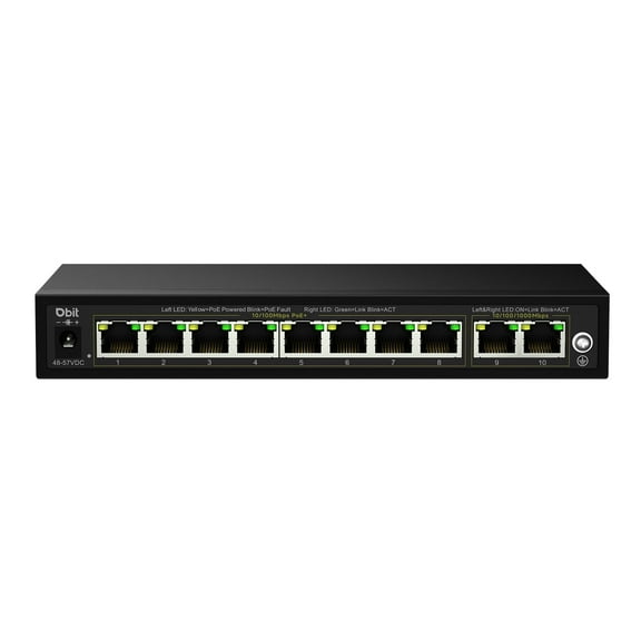 Dbit Unmanaged 10-Port PoE Network Switch, 8* 10/100Mbps PoE  Ports, 2 Gigabit Uplink Ports, 802.3af/at, Desktop/Wall-Mount, Plug & Play, Support Extend/VLAN Mode, Metal Case Fanless, 130W (WS1082A)