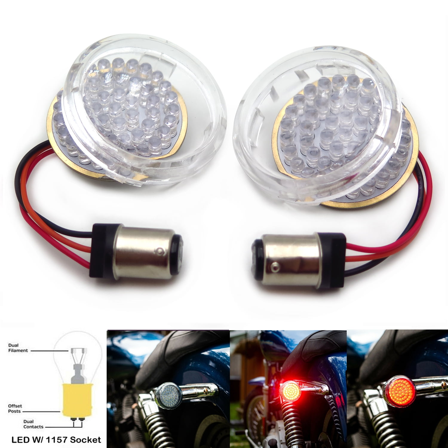 HTTMT 2" Bullet Red LED Turn Signal Lights 1157 LED Clear Lens Fit