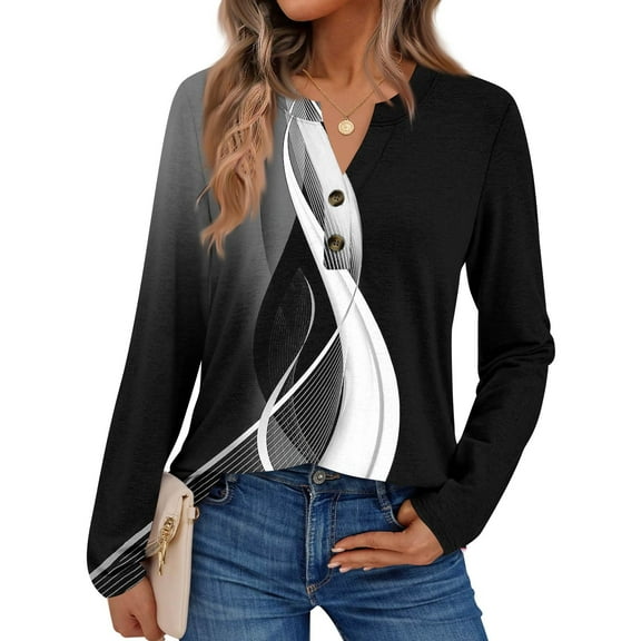 JGNGSHN Women's Long Sleeve Shirts 2025 Fall Fashion Dressy Casual Tops Trendy Henley Blouses Cute Work Outfits Clothes