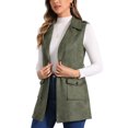 thumbnail image 4 of INSPIRAR CHIC Chaleco sin mangas de ante con cinturón de lazo y solapa para mujer, color verde militar, 4 of 5