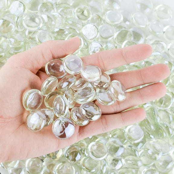 Galashield Glass Flat Clear Marbles Glass Pebbles Gems for Vase Fillers Stones Rocks 5 lbs Bag / 500-600 Stones