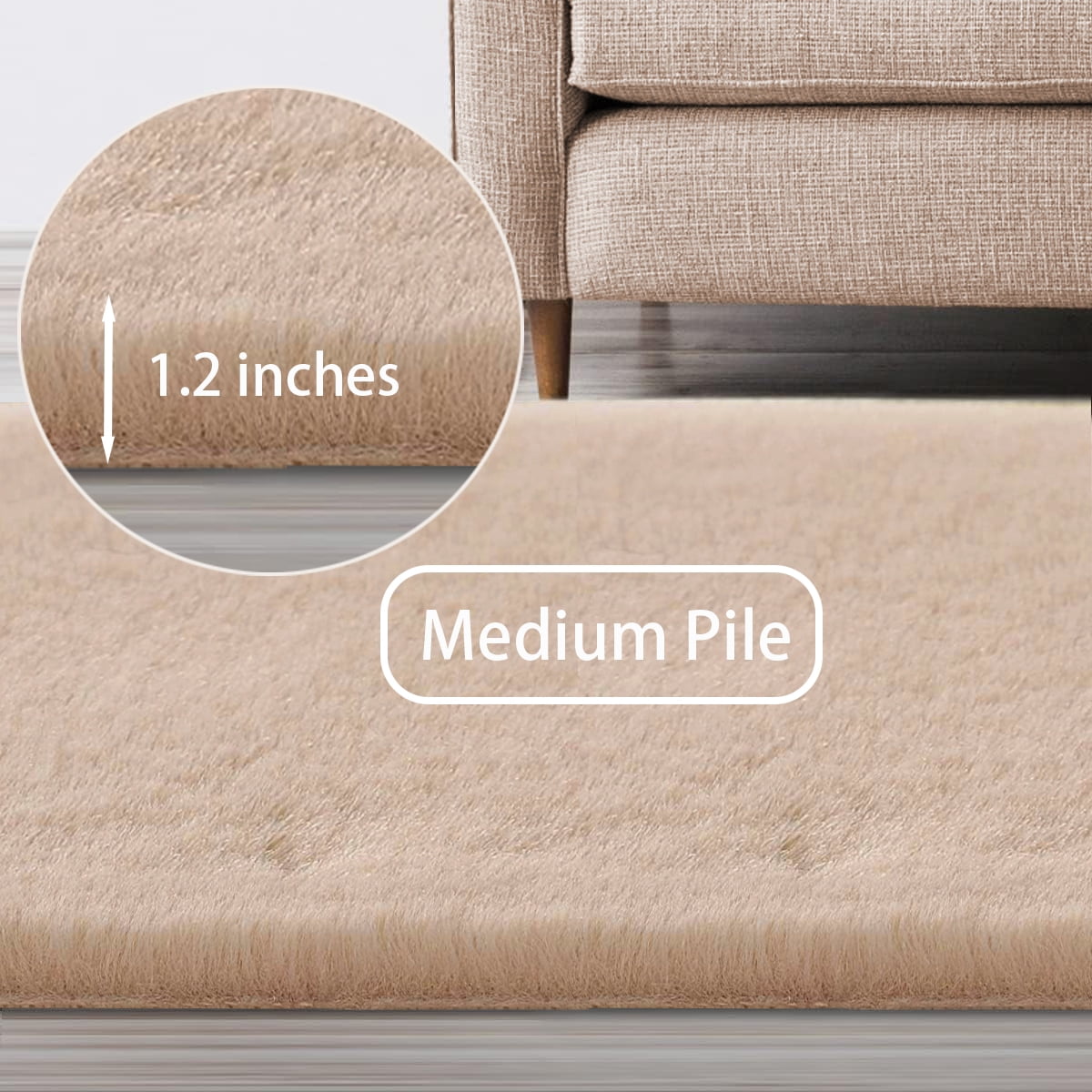 Goolela Round Rug 8ft Faux Rabbit Fur Rug Fluffy Rug for Bedroom Light Brown Area Rug Fluffy Circle Rug Fuzzy Large Area Rug for Living Room