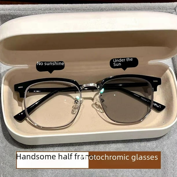 Gafas para miopía que cambian de color, adecuadas para hombres que trabajan en ingeniería científica, con prescripción ajustable, marco orbital, medio marco, lente plana, resistente a los rayos UV