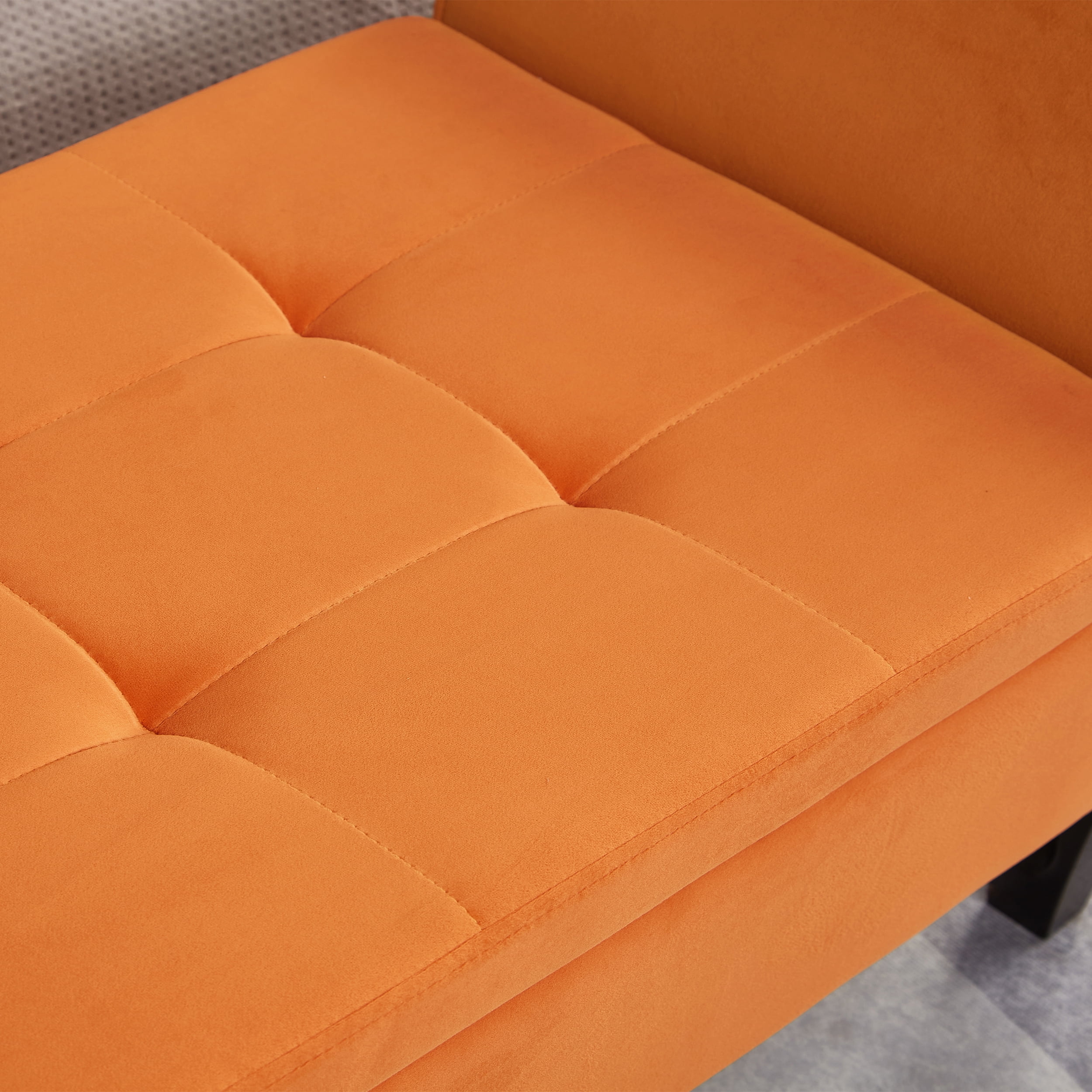 Aukfa End of Bed Bench with Curved Arms, 51.5" Velvet Tufted Upholstered Storage Ottoman Entryway Bench - Orange