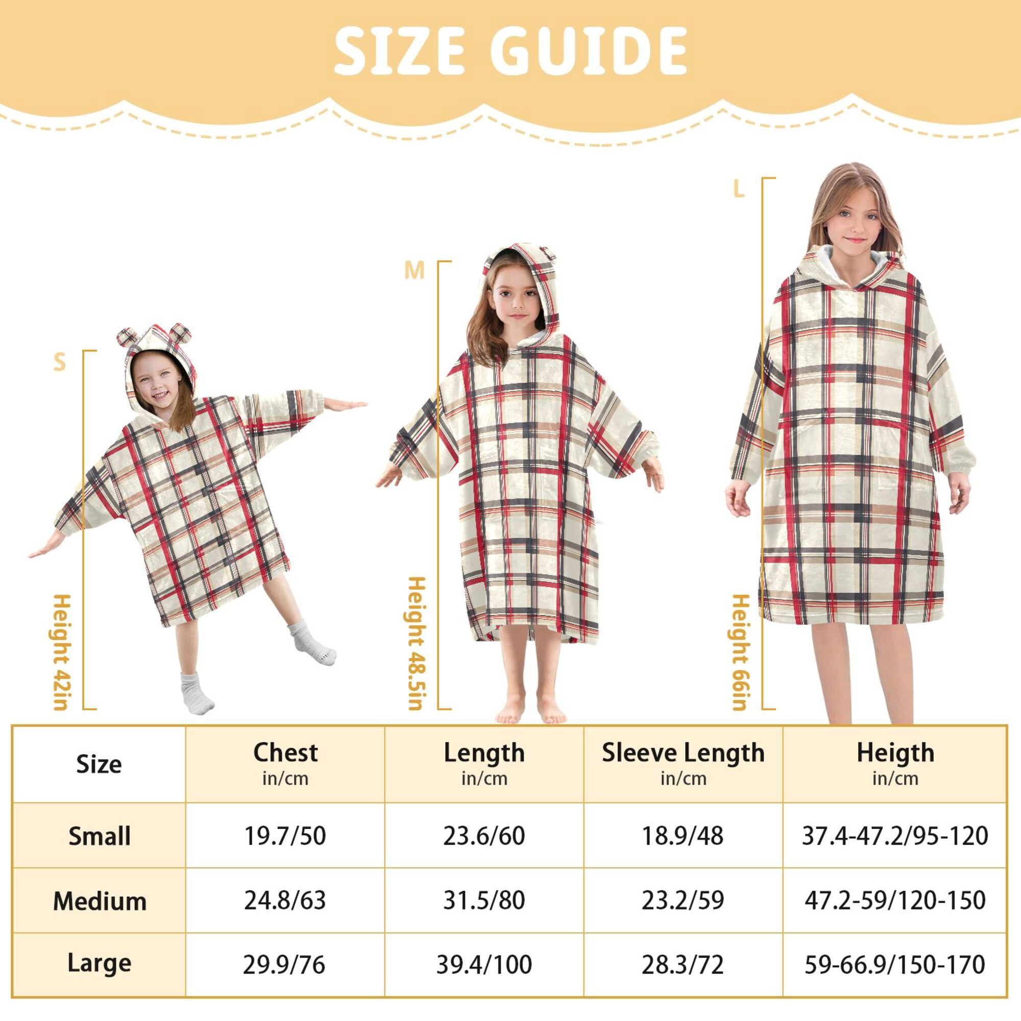 FORMRS Wearable Blanket Hoodie with Sleeves for Kids Cozy Flannel Sweatshirt, Red Tartan