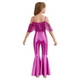 thumbnail image 2 of inlzdz Girls Sequin Fringe Romper Sparkly Glitter Metallic Flared Jumpsuit Disco Birthday Dance Outfit Hot Pink 6, 2 of 6
