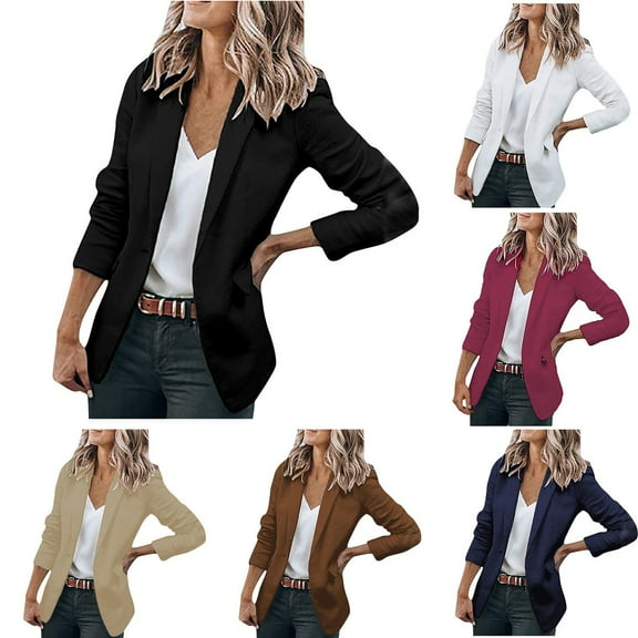 BRDFRL Womens Casual Blazers Open Front Long Sleeve Work Office Suit Jackets Blazer Wine 4XL
