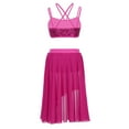 thumbnail image 2 of YONGHS Kids Girls Shiny Sequins Crop Top Skirt Set Lyrical Dance Modern Latin Costume 6-14 Rose Red 10-12, 2 of 7