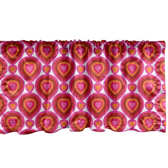 Ambesonne Hearts Window Valance, Colorful Valentines Day Tile, 54" X 18", Pink Red Orange