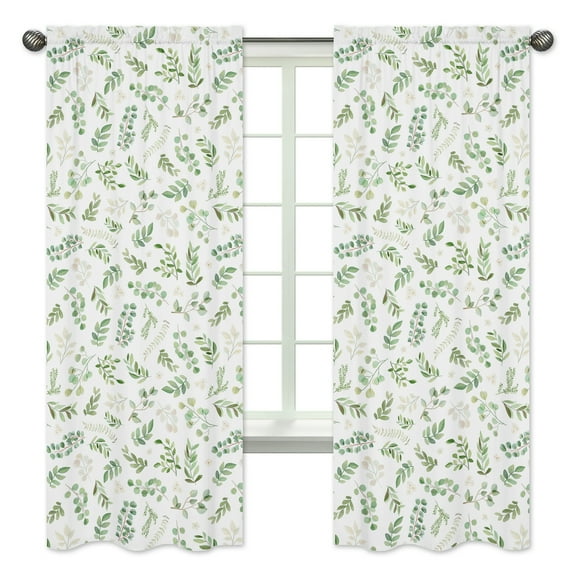 Botanical Floral Green Leaf Semi-Sheer Rod Pocket Curtain Panels by Sweet Jojo Designs