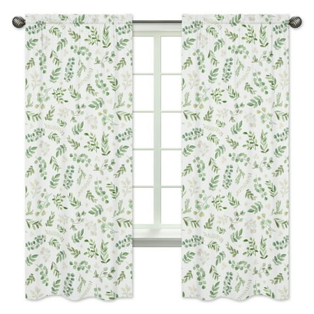Botanical Floral Green Leaf Semi-Sheer Rod Pocket Curtain Panels by Sweet Jojo Designs 84in